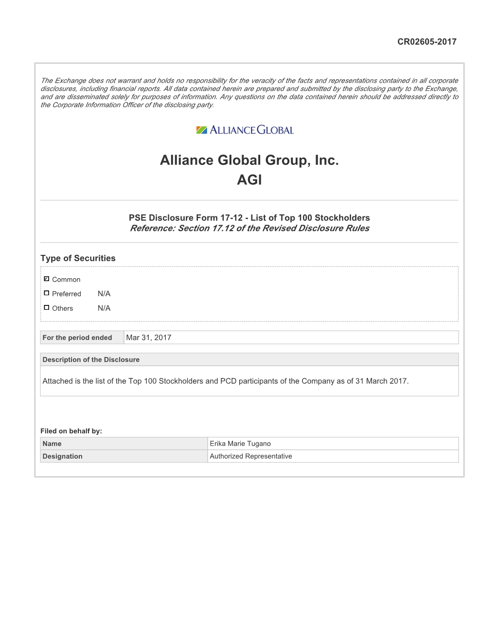 Alliance Global Group, Inc. AGI