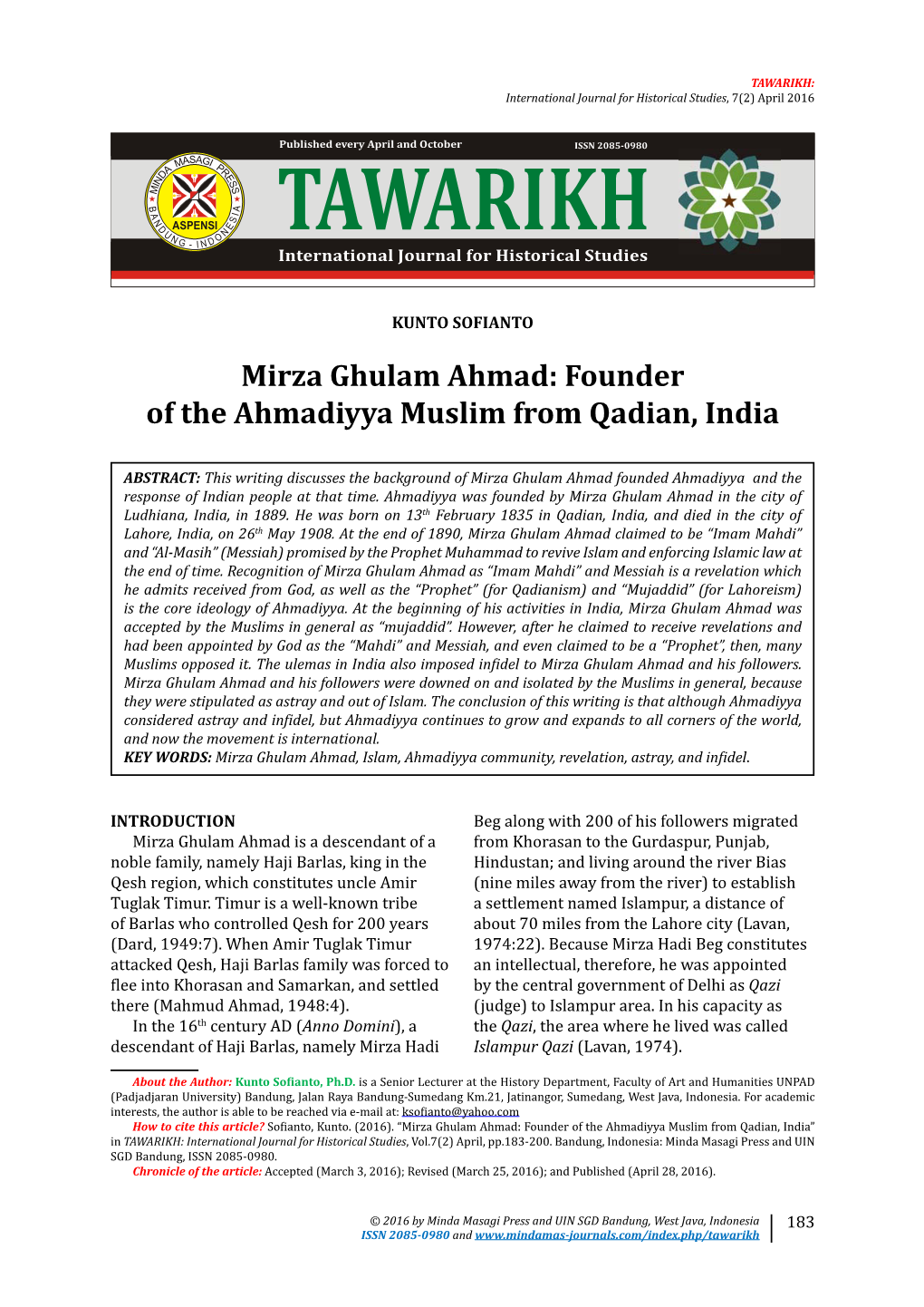 Mirza Ghulam Ahmad: Founder of the Ahmadiyya Muslim from Qadian, India