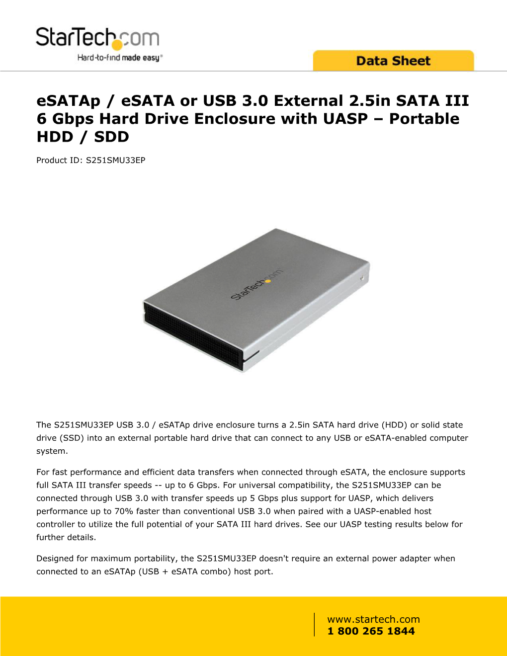 Esatap / Esata Or USB 3.0 External 2.5In SATA III 6 Gbps Hard Drive Enclosure with UASP – Portable HDD / SDD