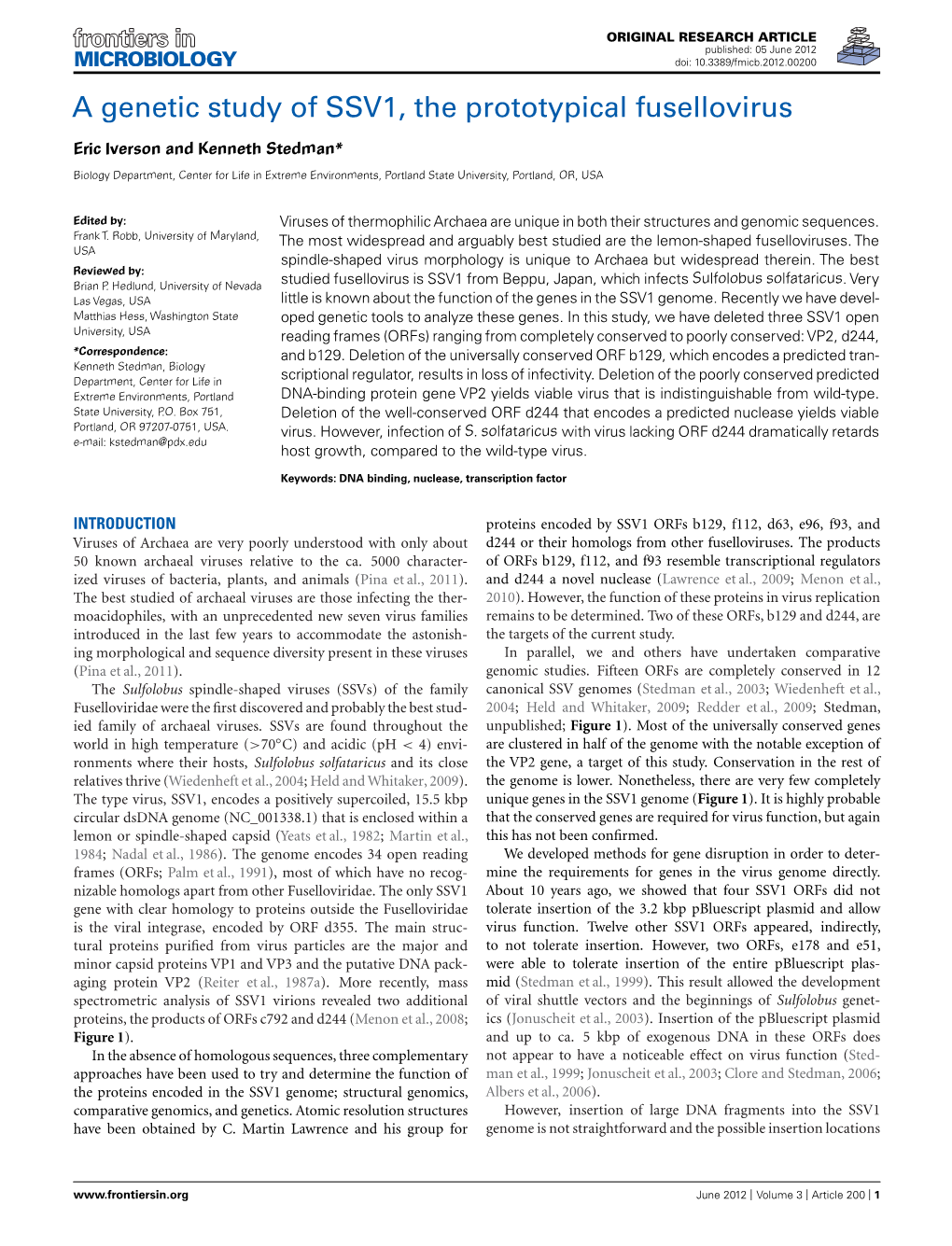 A Genetic Study of SSV1, the Prototypical Fusellovirus