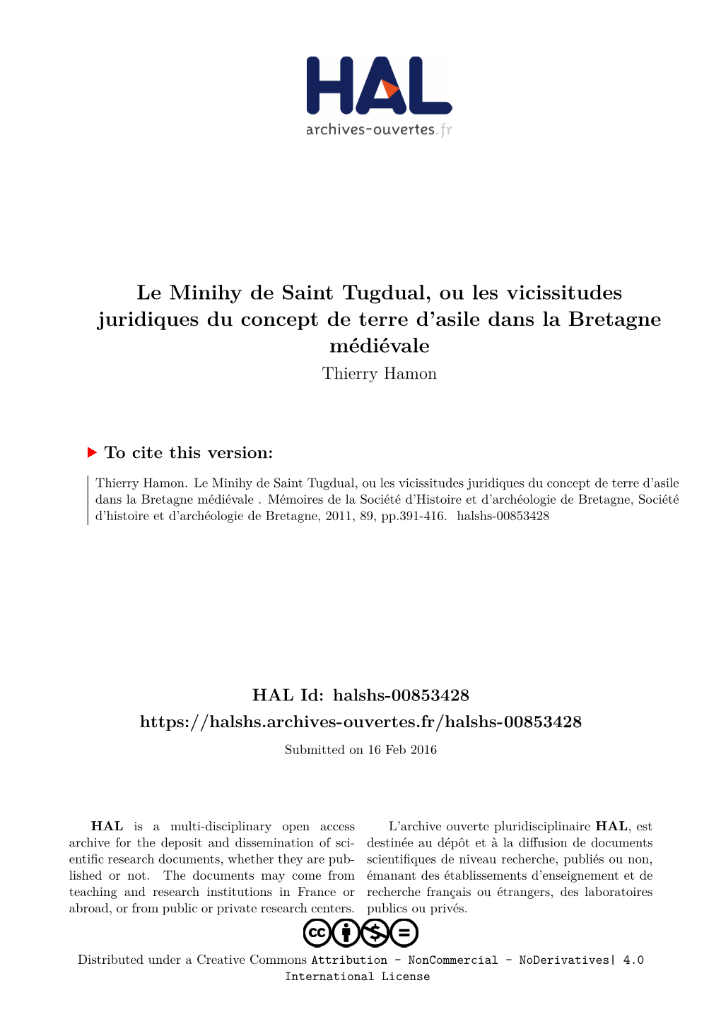 Le Minihy De Saint Tugdual, Ou Les Vicissitudes Juridiques Du Concept De Terre D’Asile Dans La Bretagne Médiévale Thierry Hamon