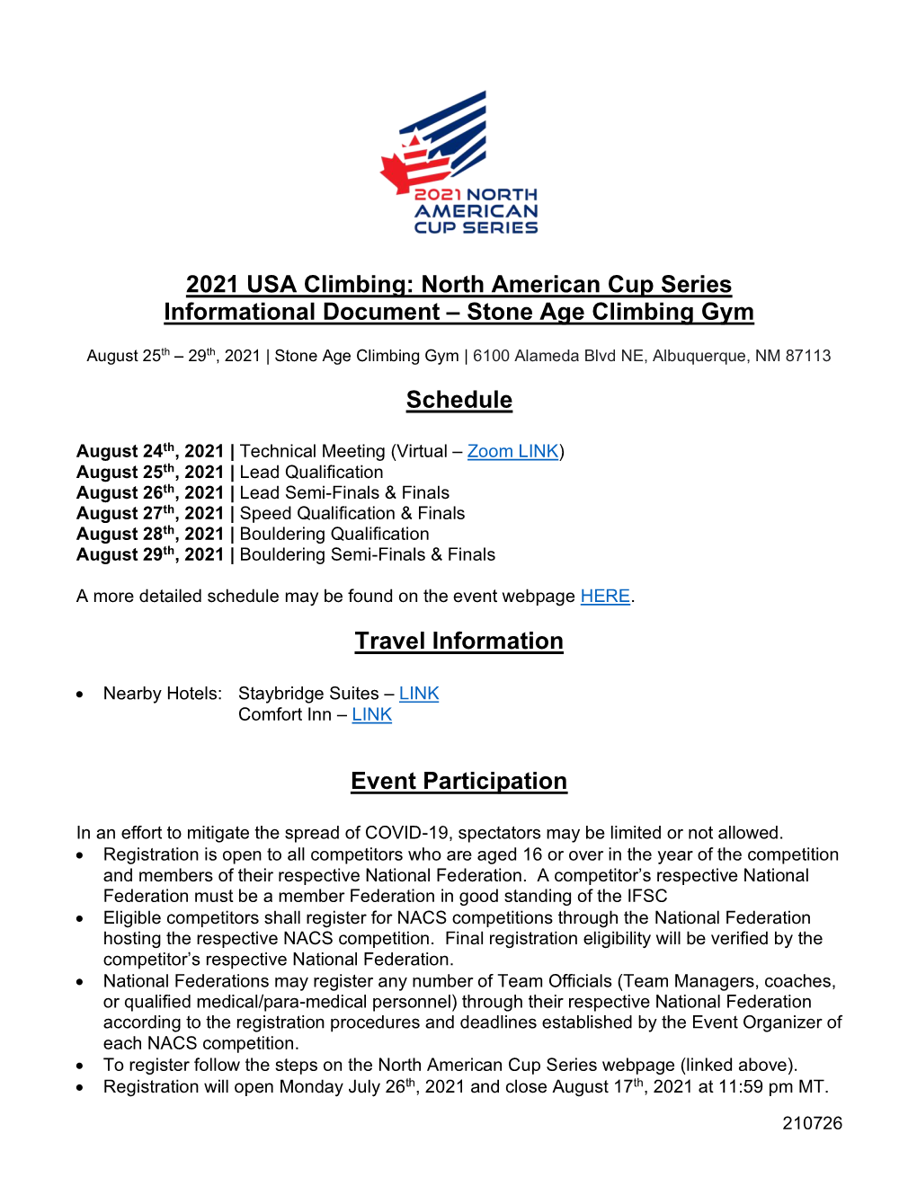 North American Cup Series Informational Document – Stone Age Climbing Gym