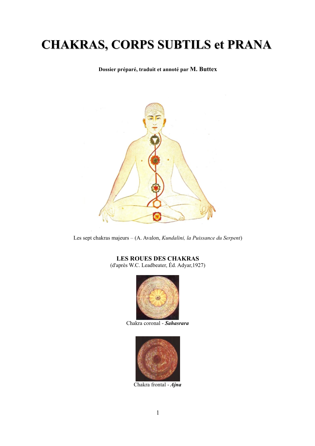 CHAKRAS, CORPS SUBTILS Et PRANA