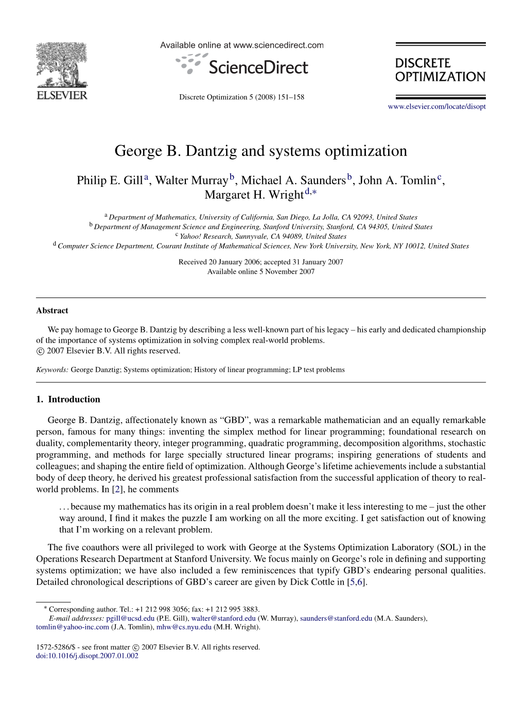 George B. Dantzig and Systems Optimization