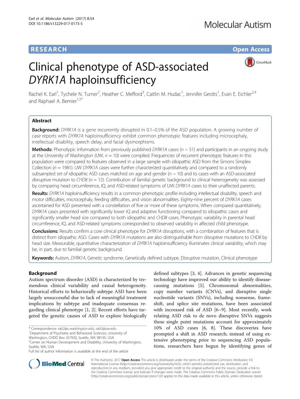Clinical Phenotype of ASD-Associated DYRK1A Haploinsufficiency Rachel K
