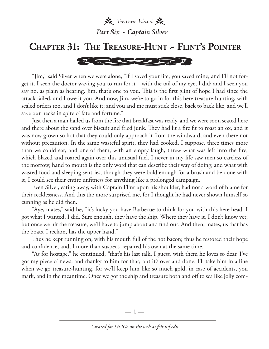 Part Six ~ Captain Silver Chapter 31: the Treasure-Hunt ~ Flint’S Pointer