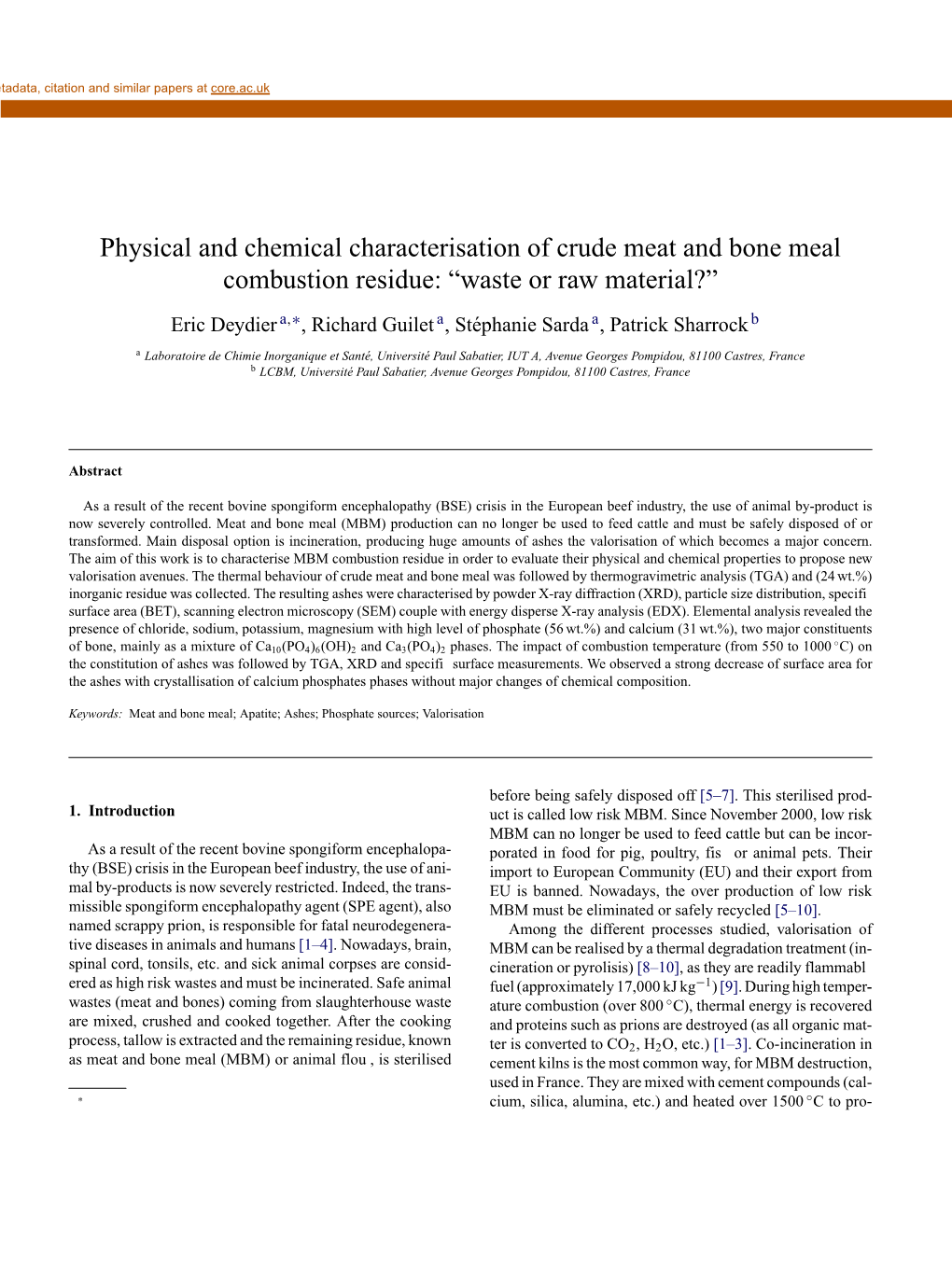 Physical and Chemical Characterisation of Crude