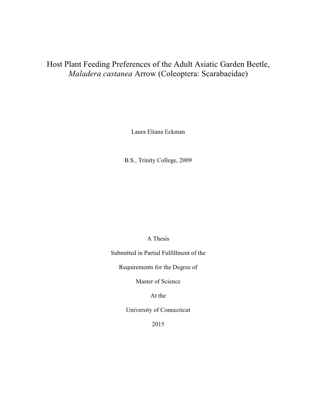 Host Plant Feeding Preferences of the Adult Asiatic Garden Beetle,    Arrow (Coleoptera: Scarabaeidae)