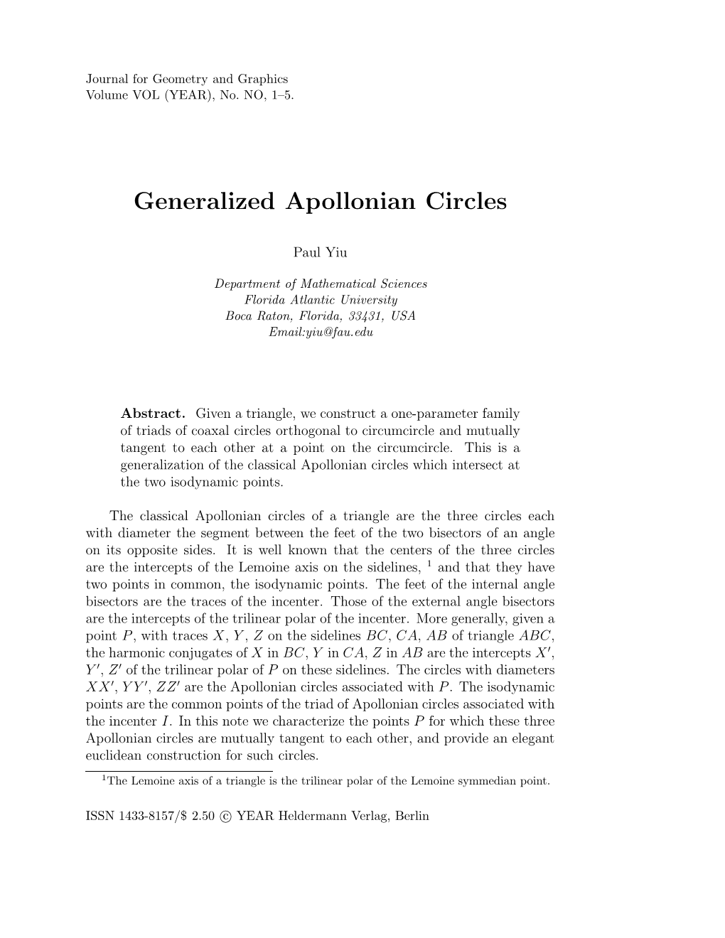 Generalized Apollonian Circles