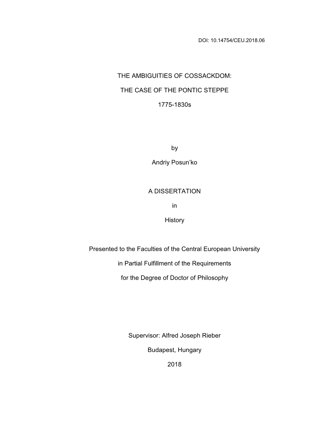 THE CASE of the PONTIC STEPPE 1775-1830S by Andriy Posun'ko A