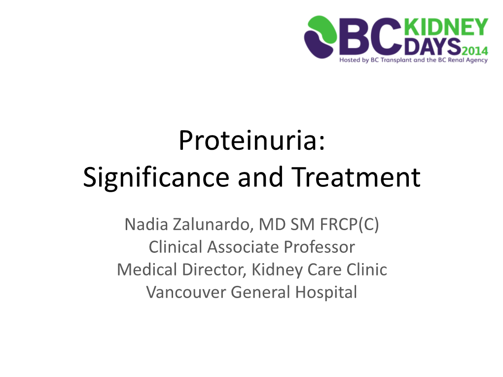 Proteinuria: Significance and Treatment