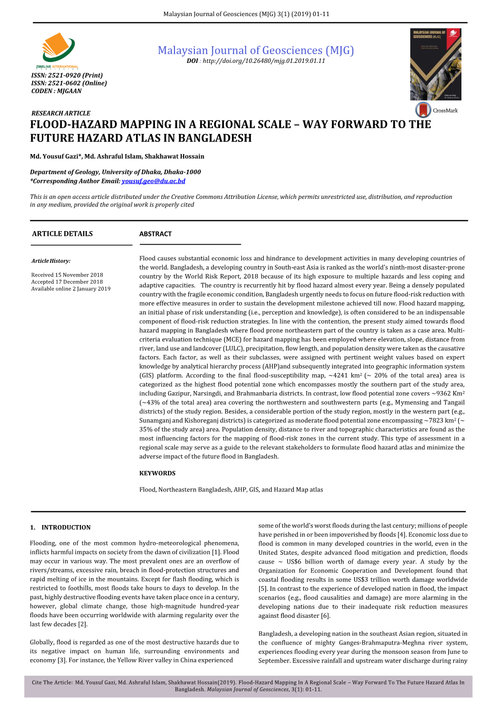 Flood-Hazard Mapping in a Regional Scale – Way Forward to the Future Hazard Atlas in Bangladesh