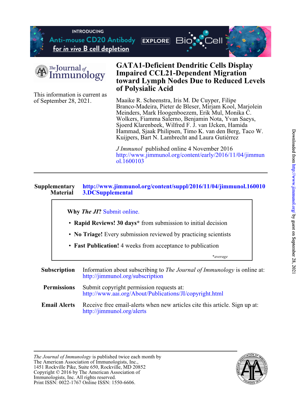 GATA1-Deficient Dendritic Cells Display Impaired CCL21