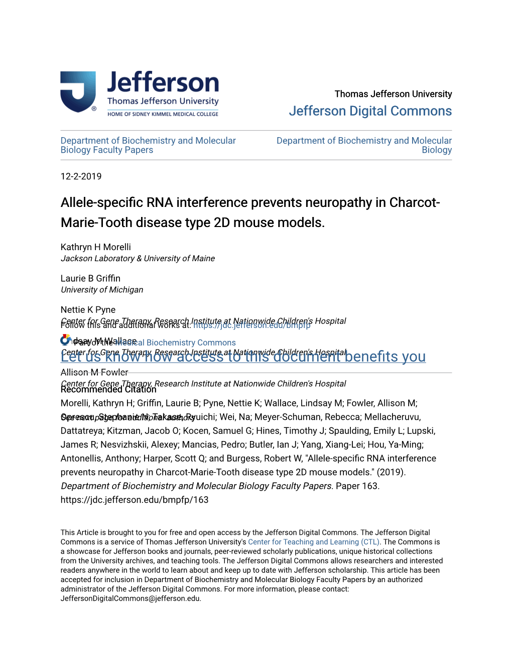 Allele-Specific RNA Interference Prevents Neuropathy in Charcot- Marie-Tooth Disease Type 2D Mouse Models