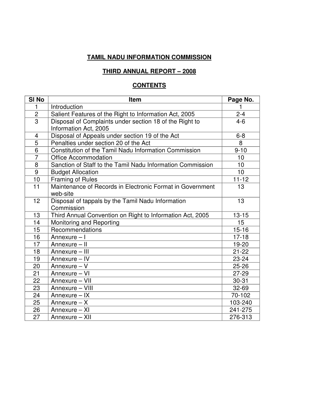 Tamil Nadu Information Commission Third Annual