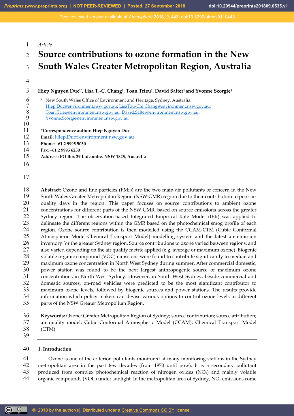 Source Contributions to Ozone Formation in the New South Wales