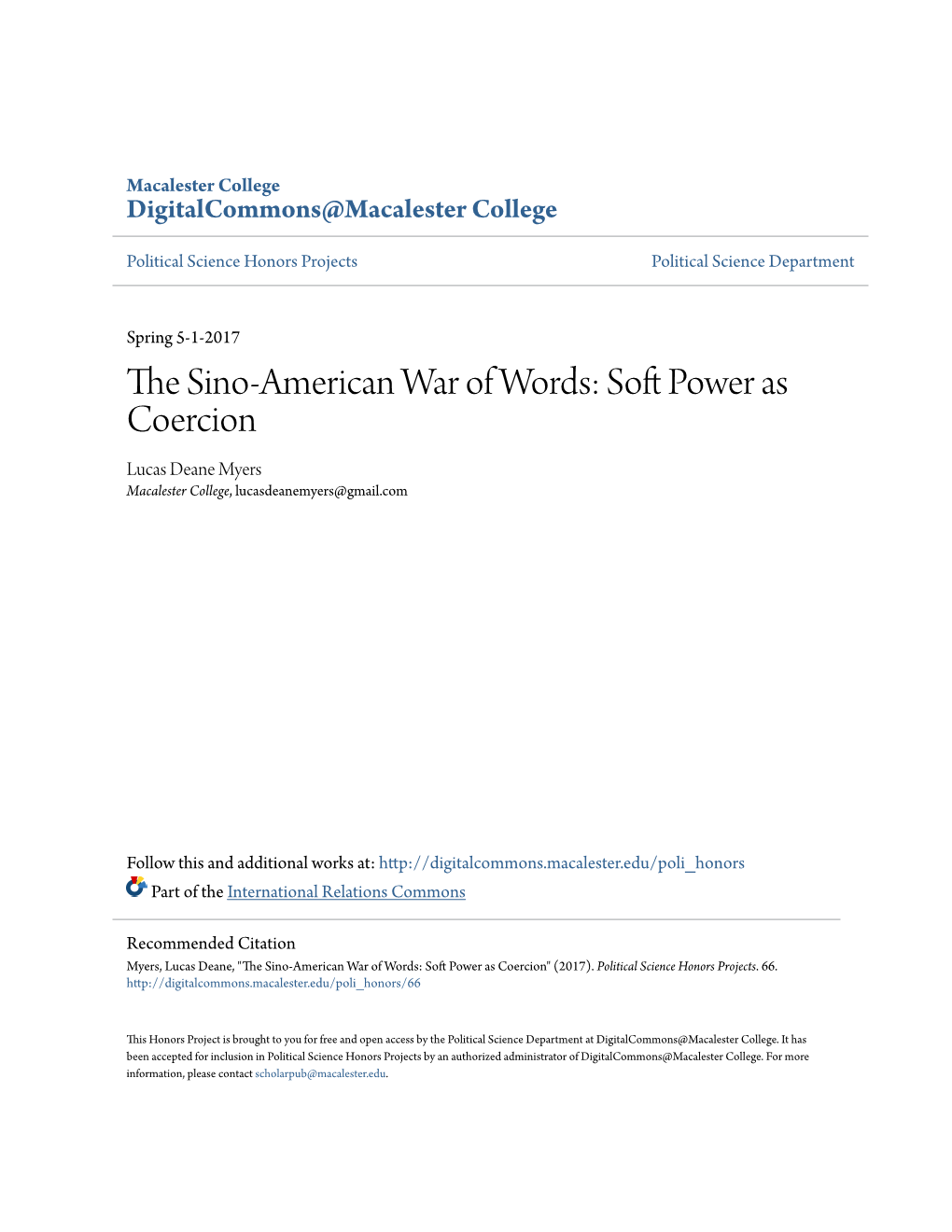 The Sino-American War of Words: Soft Power As Coercion