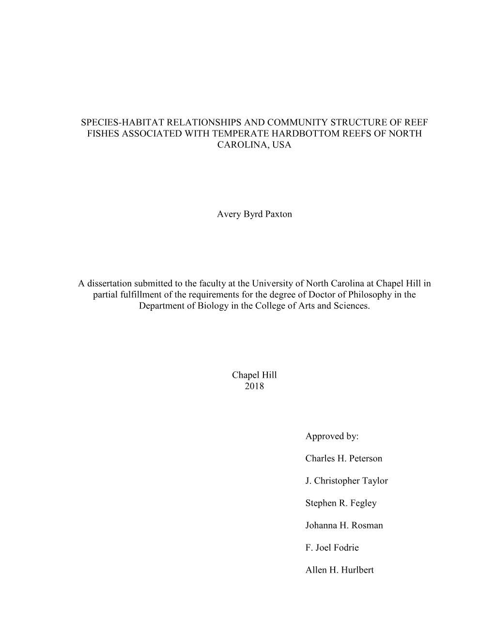 Species-Habitat Relationships and Community Structure of Reef Fishes Associated with Temperate Hardbottom Reefs of North Carolina, Usa