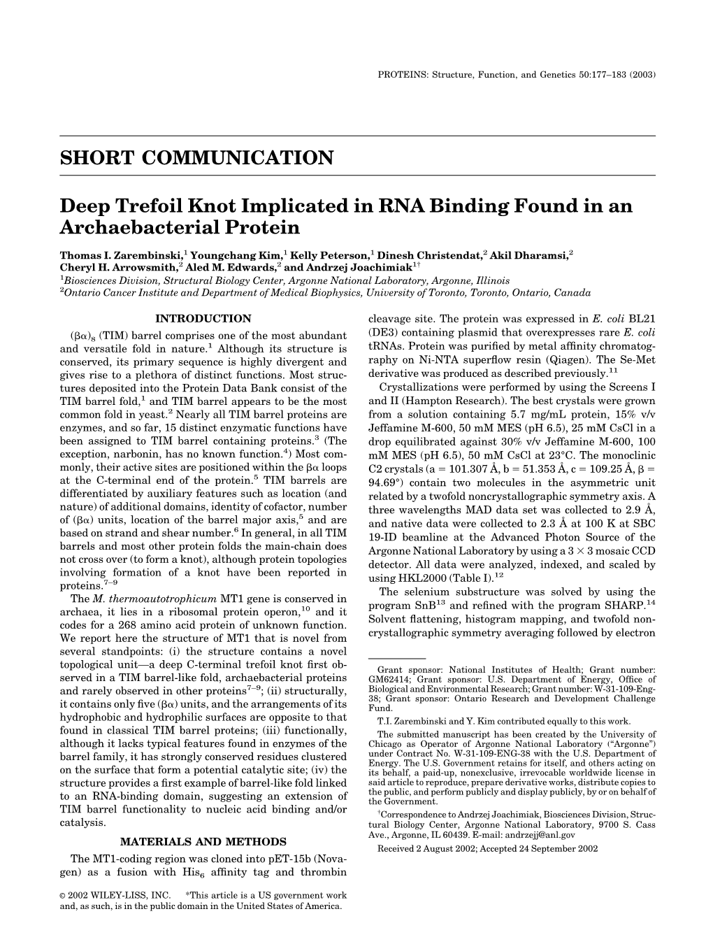 SHORT COMMUNICATION Deep Trefoil Knot Implicated in RNA