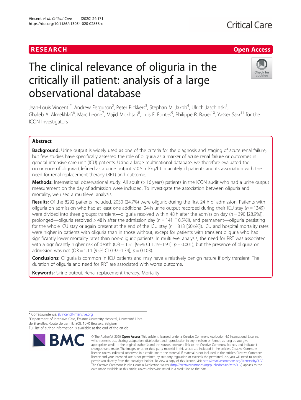 The Clinical Relevance of Oliguria in the Critically Ill Patient: Analysis of A