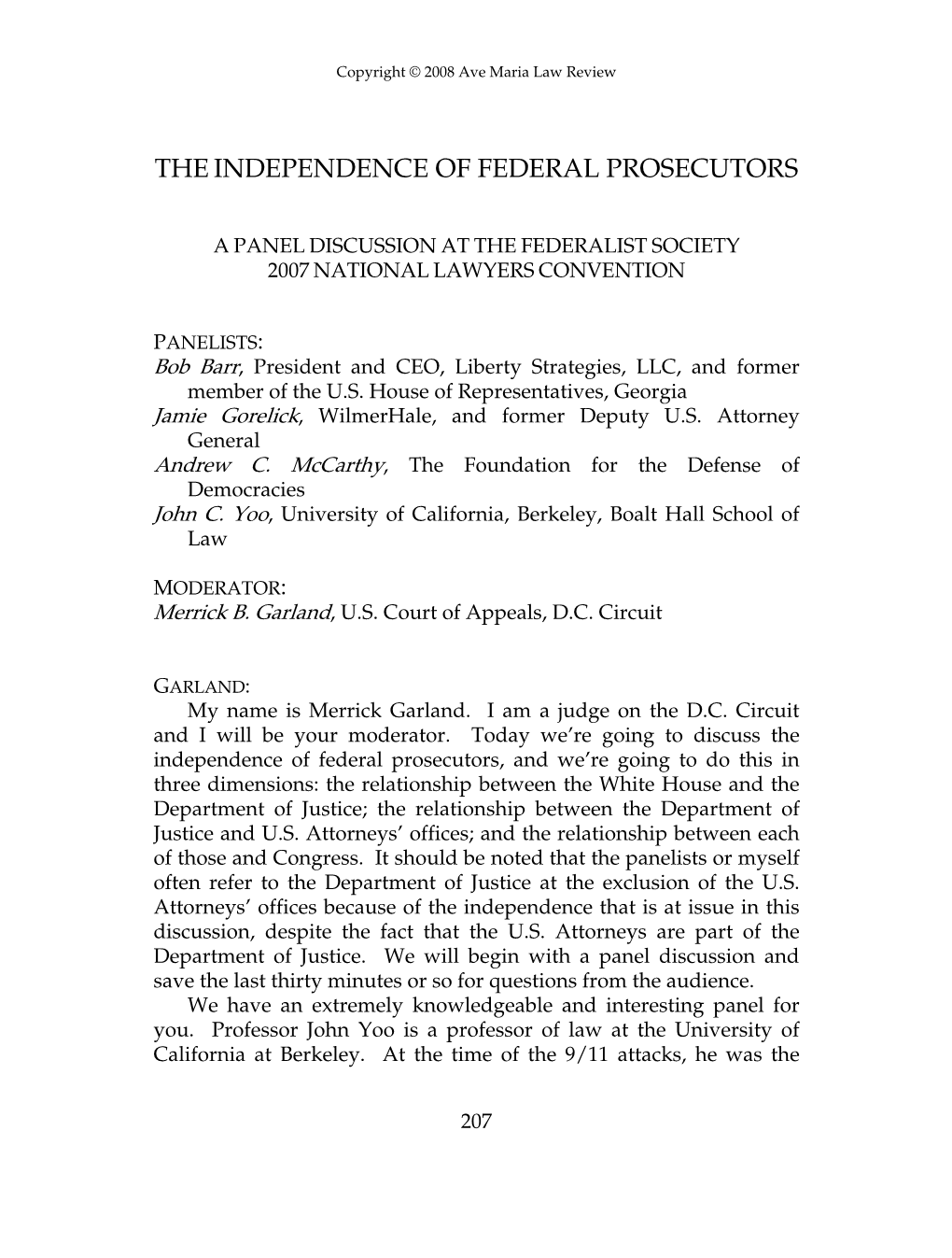 The Independence of Federal Prosecutors