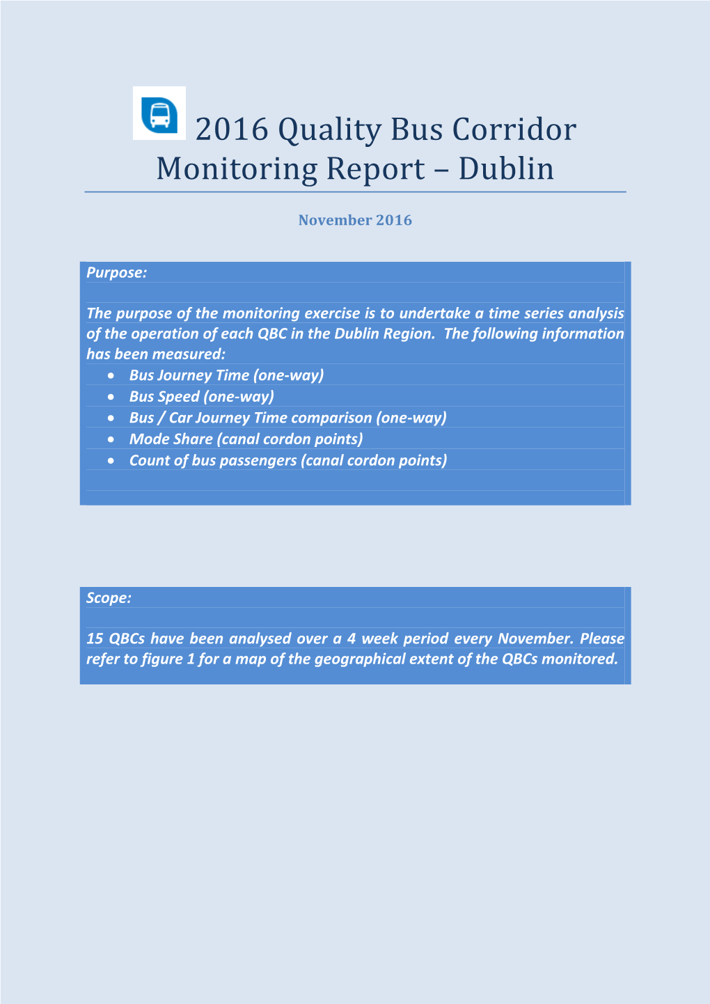 2016 Quality Bus Corridor Monitoring Report – Dublin