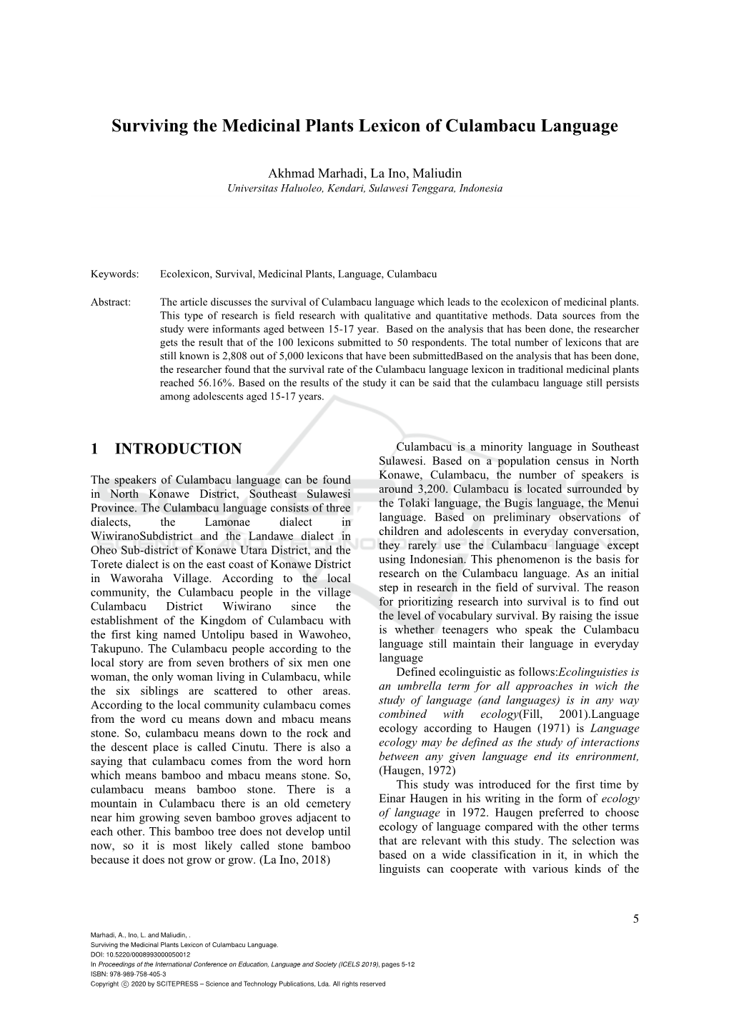 Surviving the Medicinal Plants Lexicon of Culambacu Language