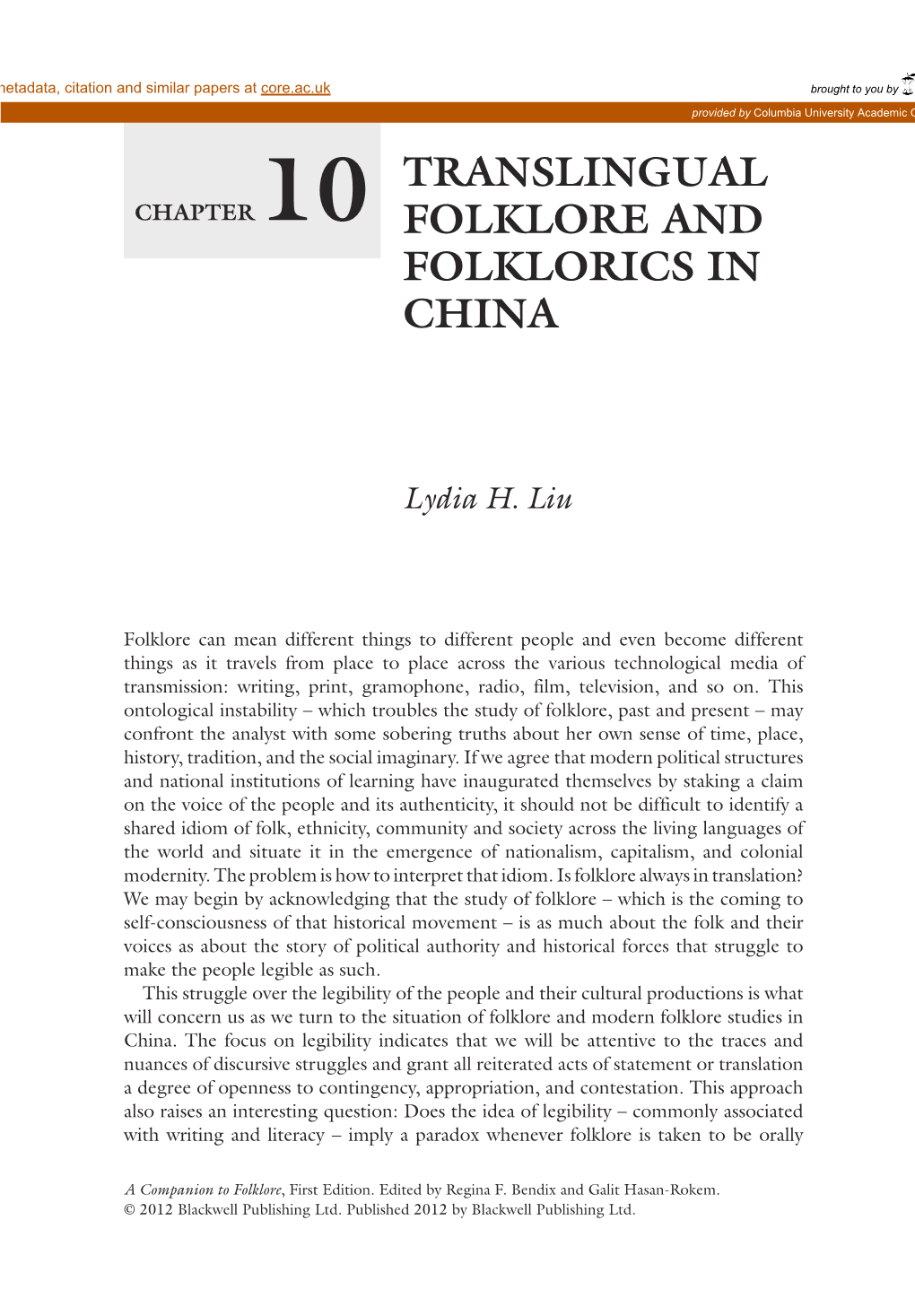 Translingual Folklore and Folklorics in China