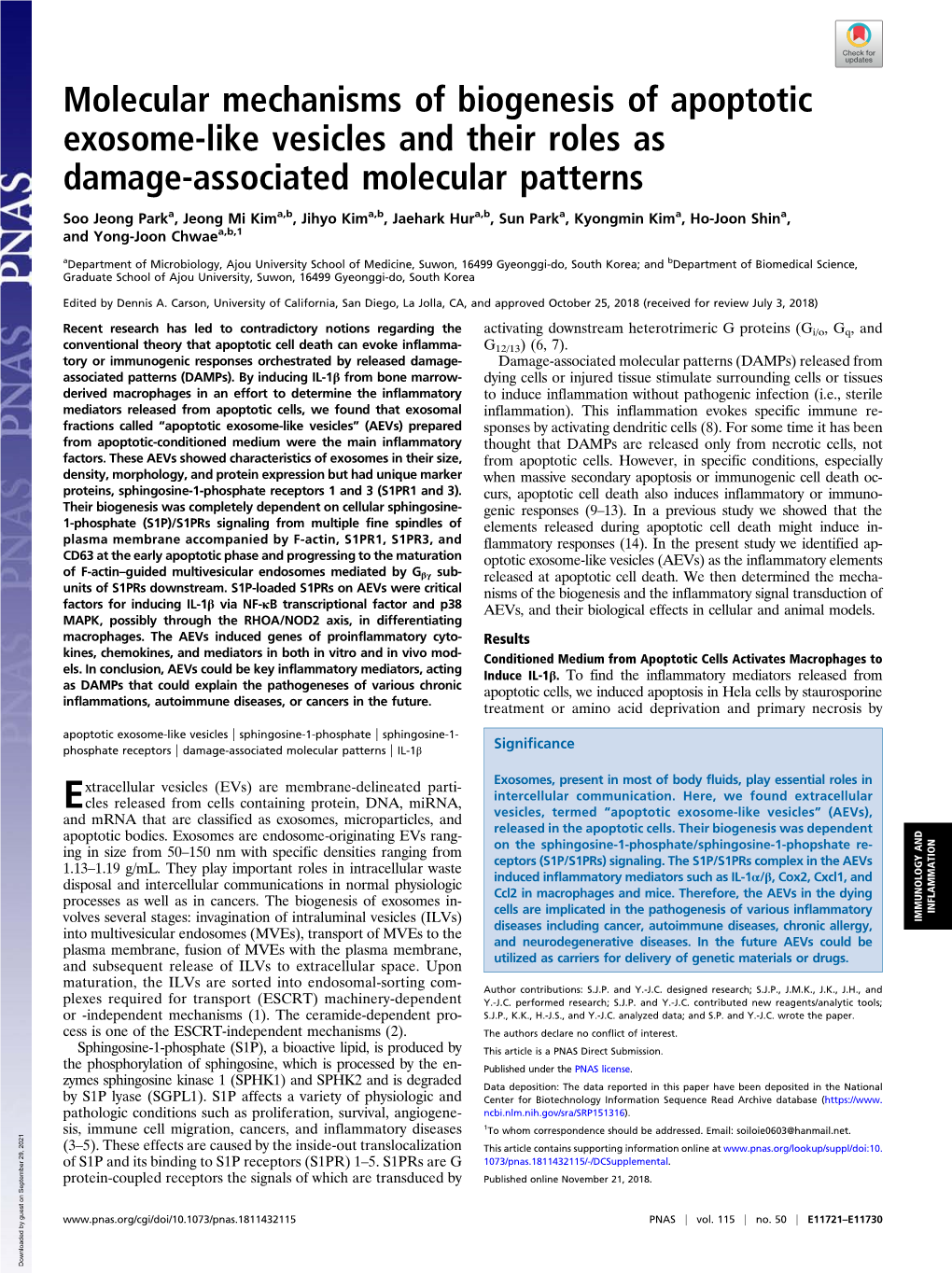 Molecular Mechanisms of Biogenesis of Apoptotic Exosome-Like Vesicles and Their Roles As Damage-Associated Molecular Patterns