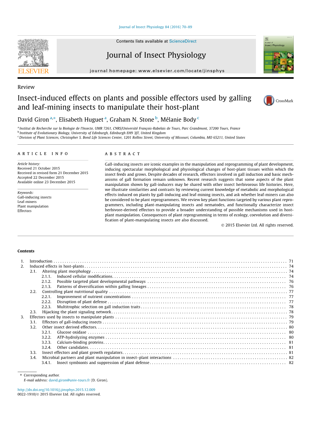 Insect-Induced Effects on Plants and Possible Effectors Used by Galling