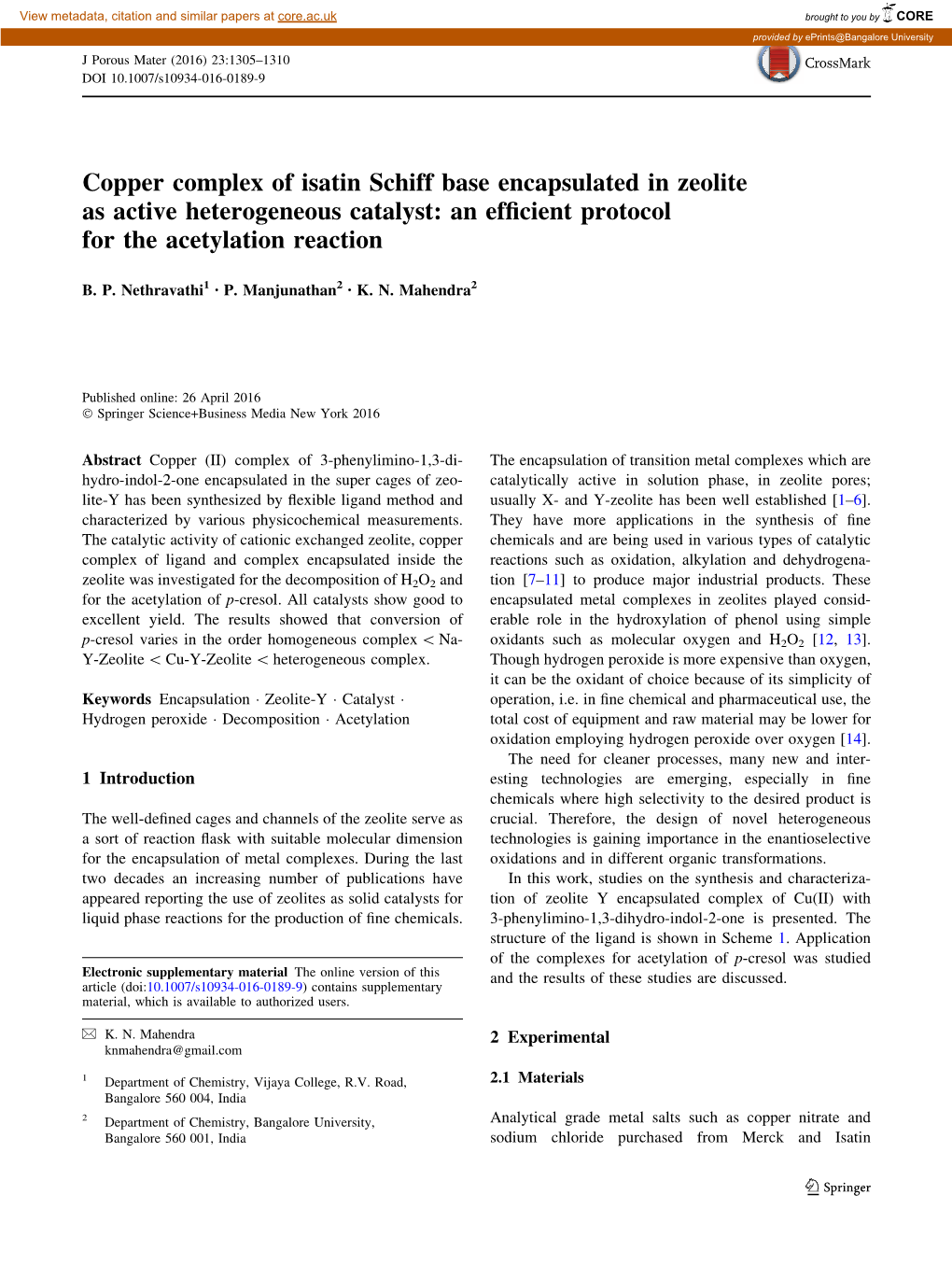 Copper Complex of Isatin Schiff Base Encapsulated in Zeolite As Active Heterogeneous Catalyst: an Efﬁcient Protocol for the Acetylation Reaction