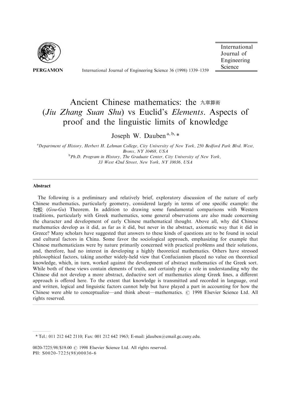 Ancient Chinese Mathematics: the (Jiu Zhang Suan Shu) Vs Euclid's Elements