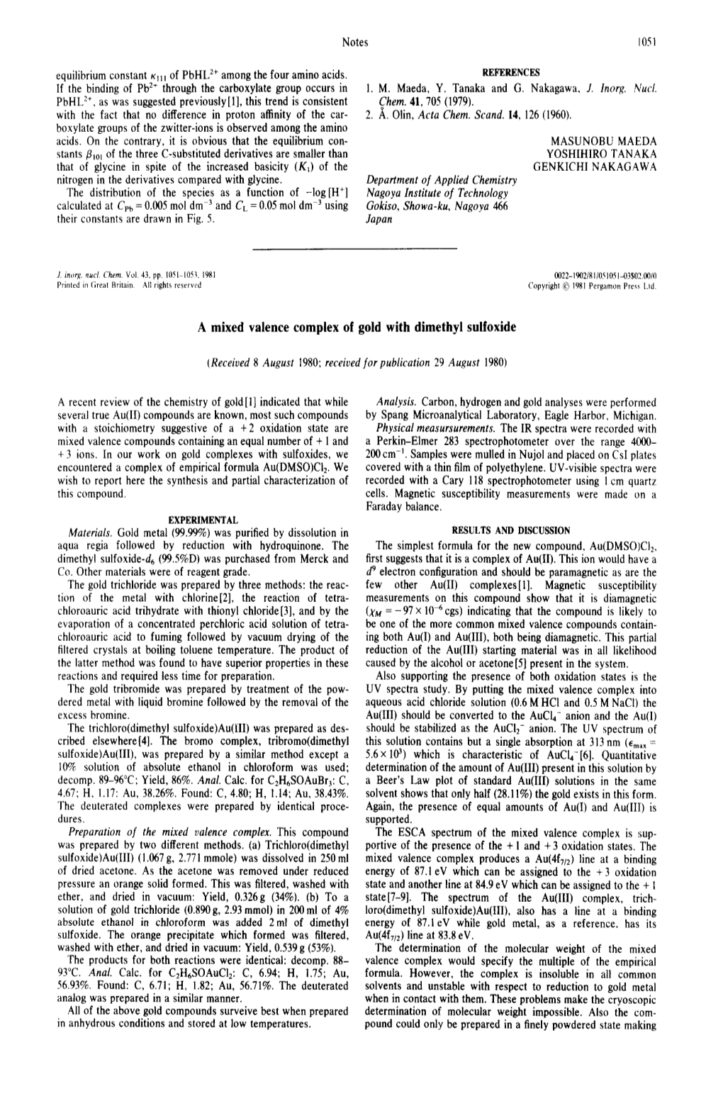 A Mixed Valence Complex of Gold with Dimethyl Sulfoxide