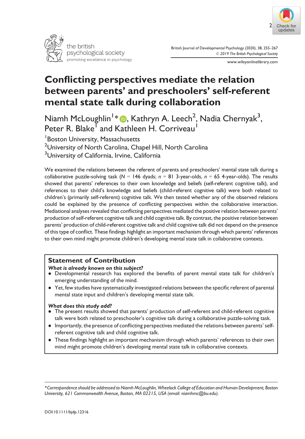 Conflicting Perspectives Mediate the Relation Between Parents' And