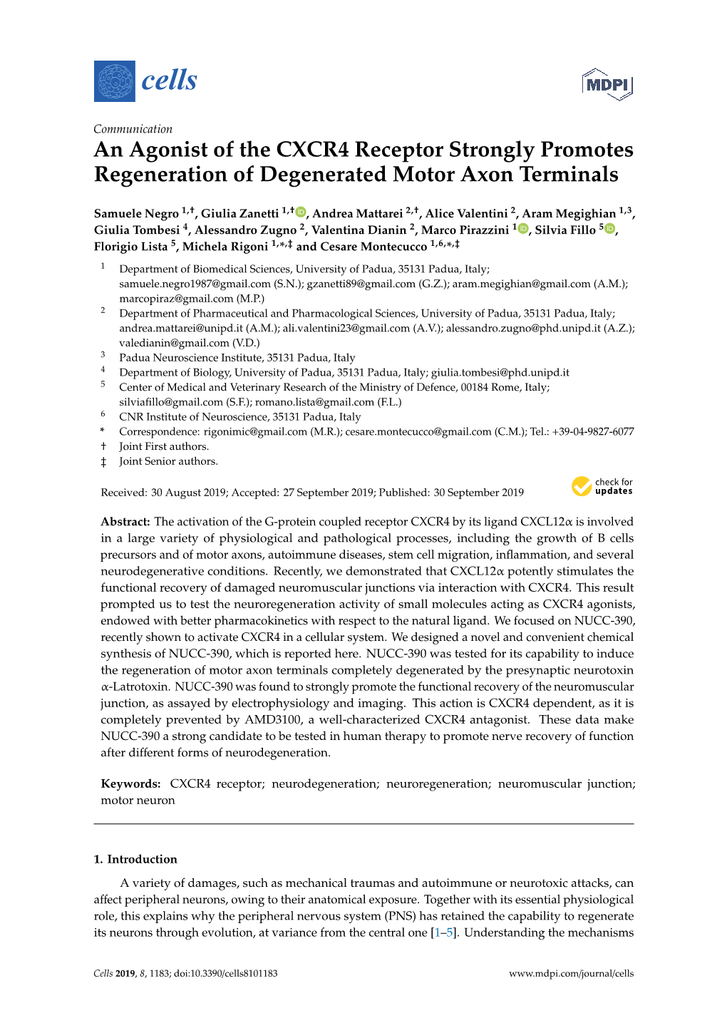 An Agonist of the CXCR4 Receptor Strongly Promotes Regeneration of Degenerated Motor Axon Terminals