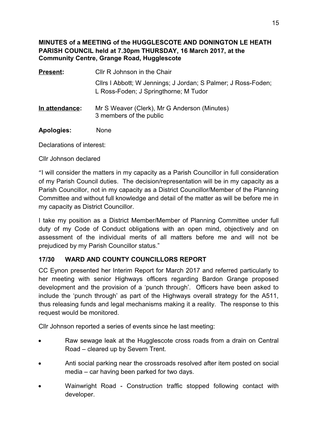 MINUTES of a MEETING of the HUGGLESCOTE and DONINGTON LE HEATH