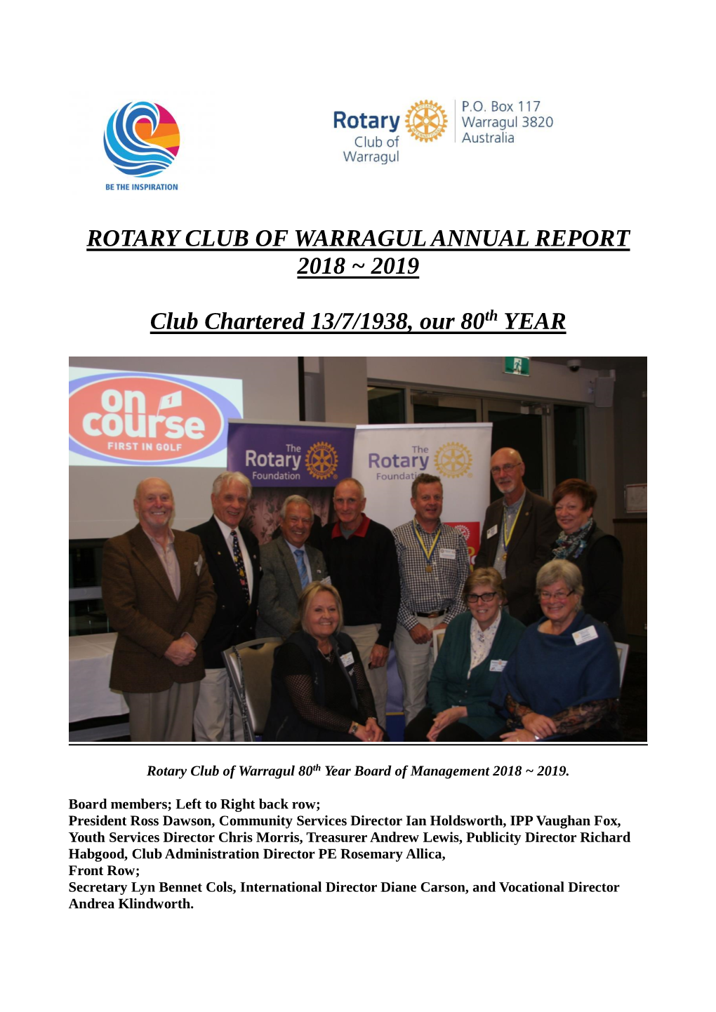 Rotary Club of Warragul Annual Report 2018 ~ 2019