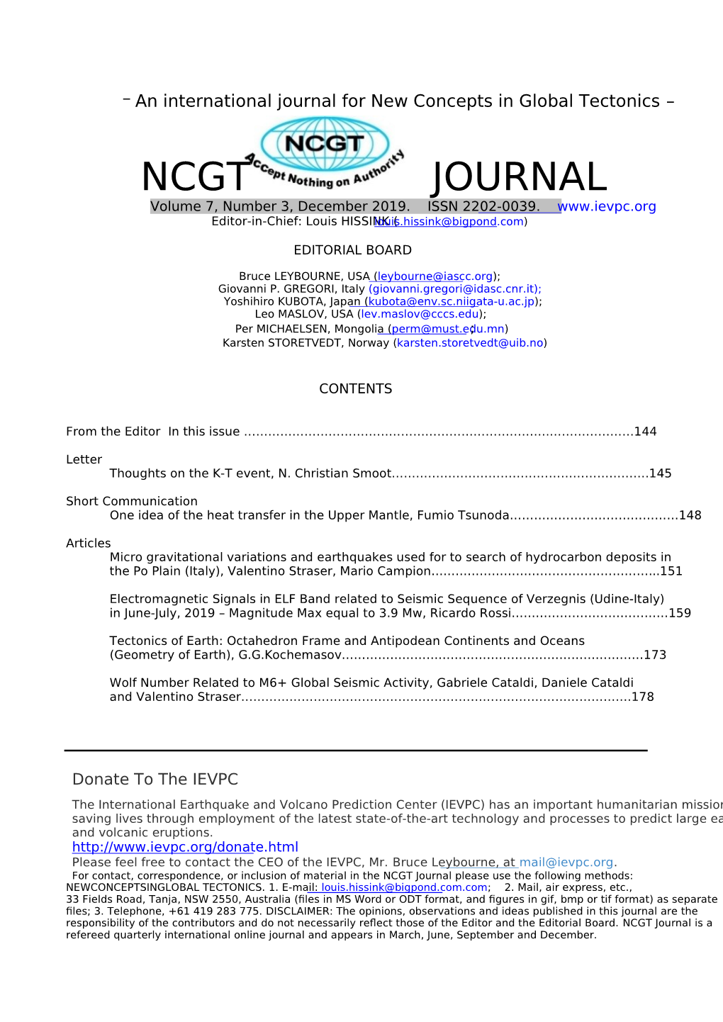 NCGT JOURNAL Volume 7, Number 3, December 2019