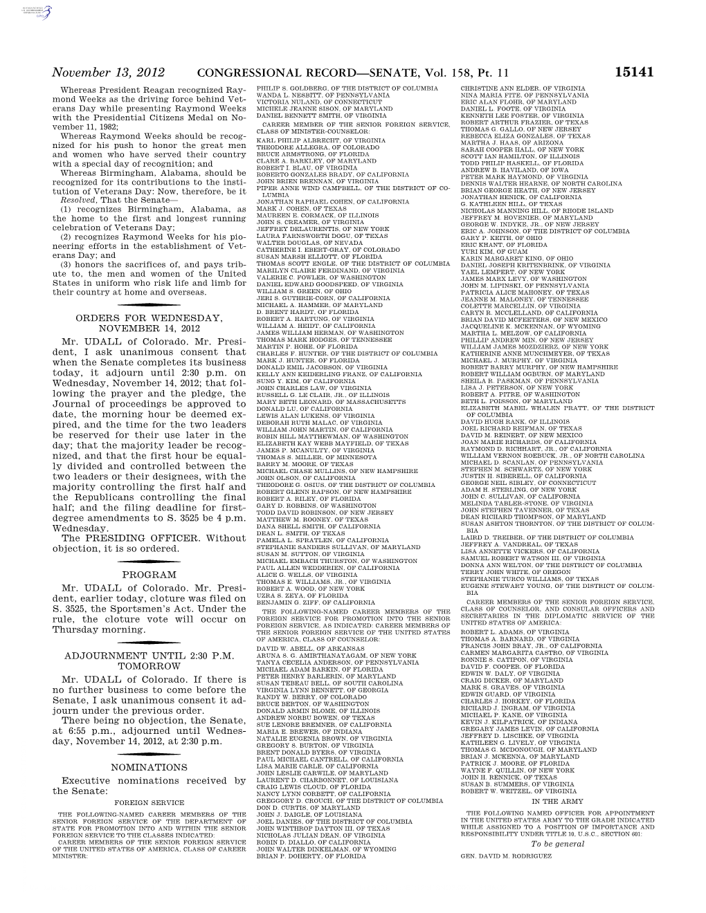 CONGRESSIONAL RECORD—SENATE, Vol. 158, Pt. 11 15141 Whereas President Reagan Recognized Ray- PHILIP S