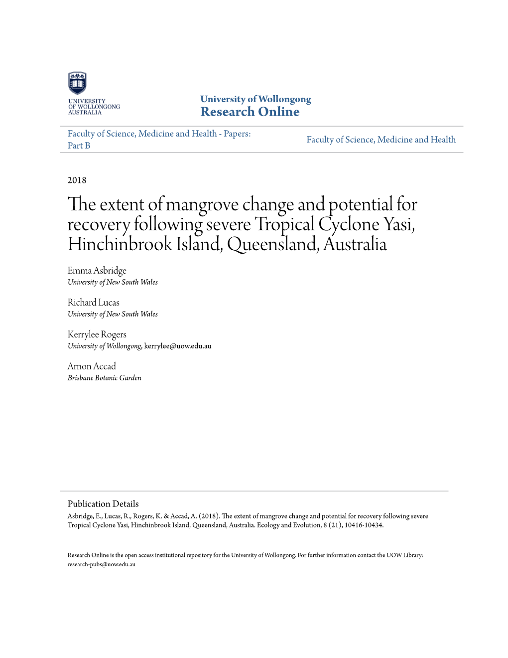 The Extent of Mangrove Change and Potential for Recovery Following