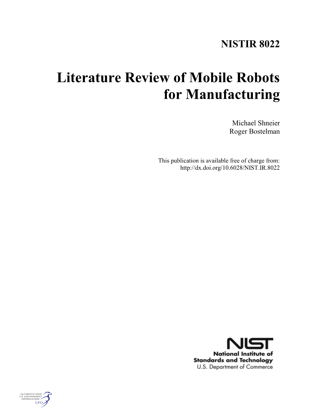 Literature Review of Mobile Robots for Manufacturing
