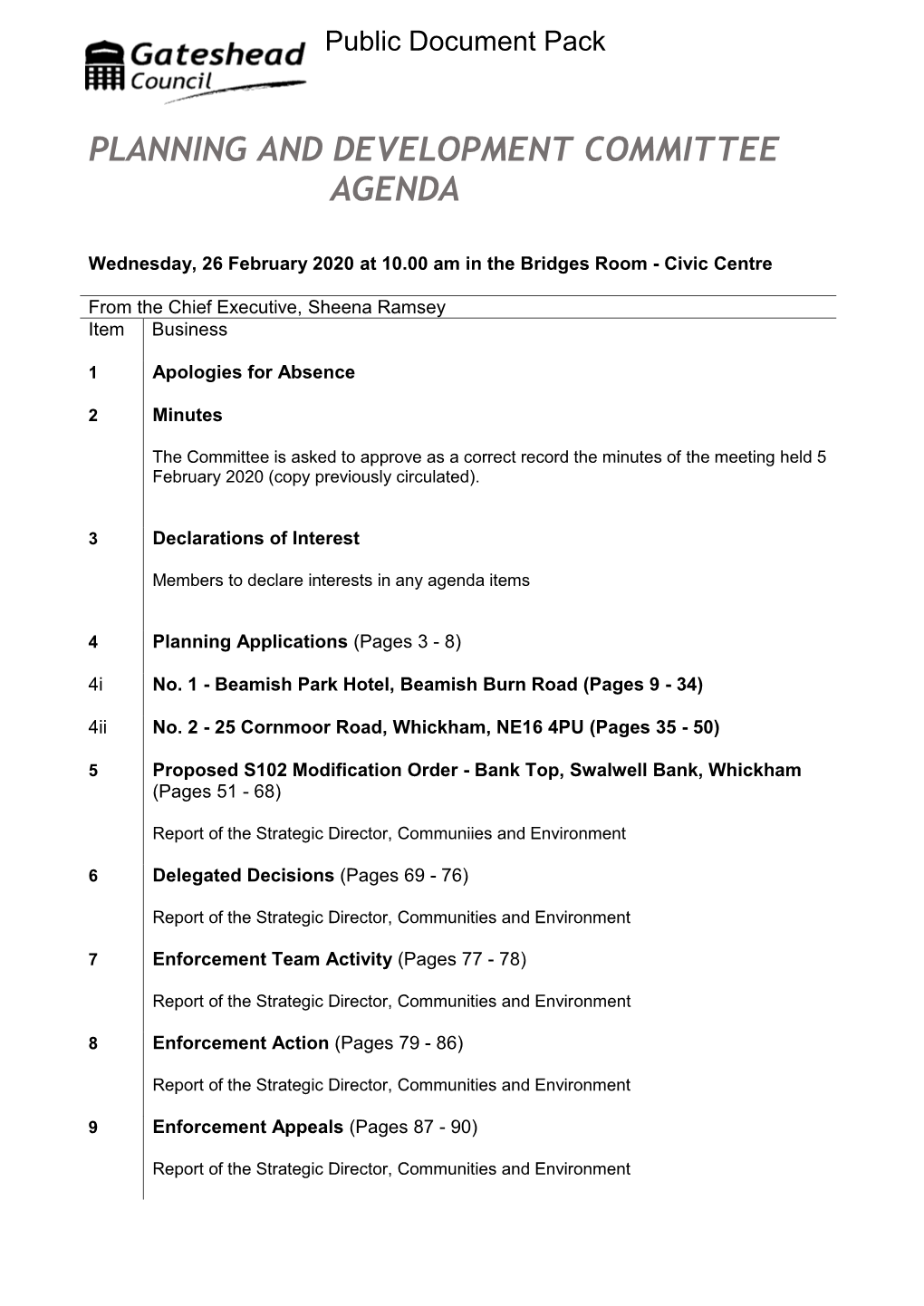 (Public Pack)Agenda Document for Planning and Development Committee, 26/02/2020 10:00