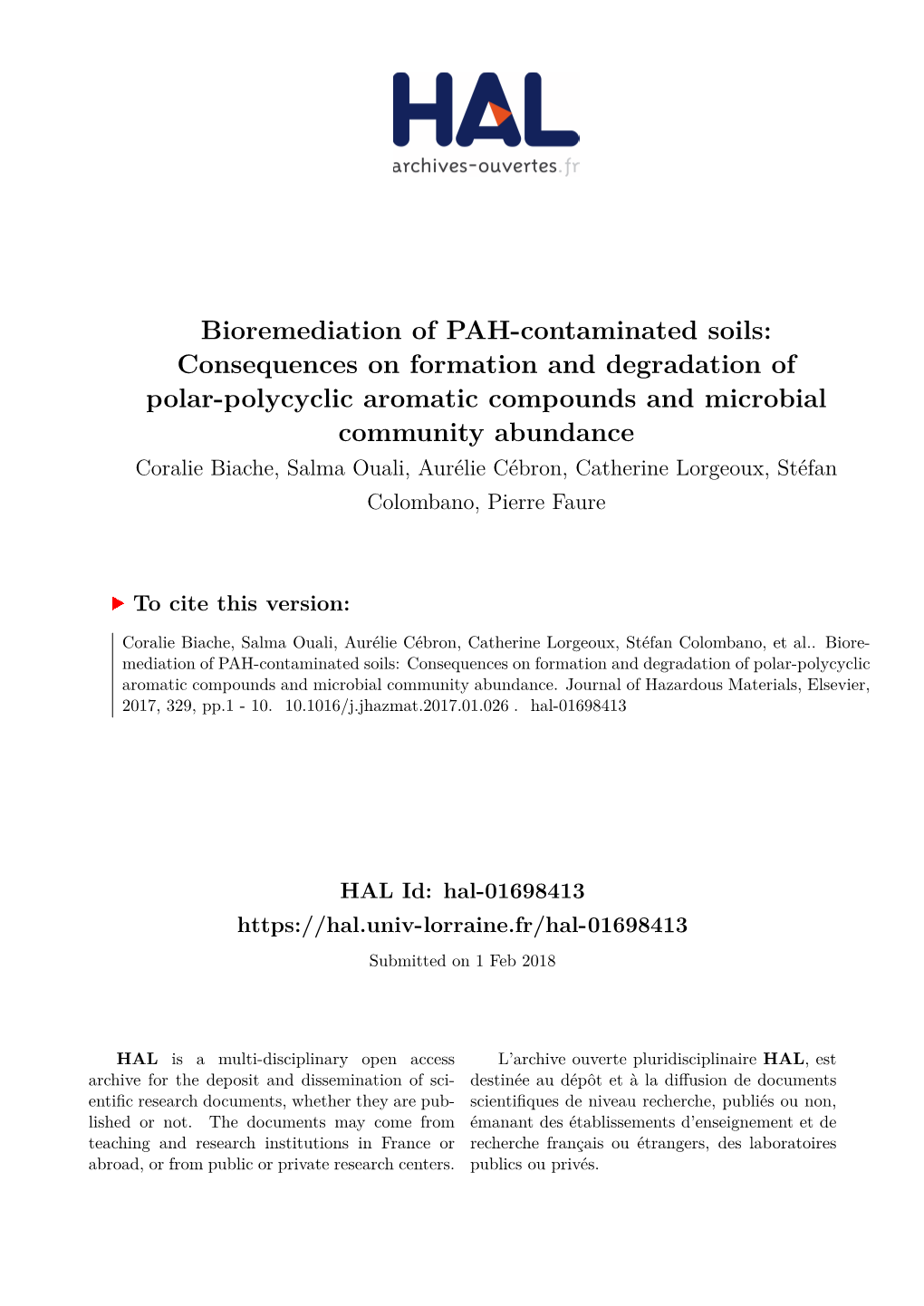 Bioremediation of PAH-Contaminated Soils: Consequences on Formation