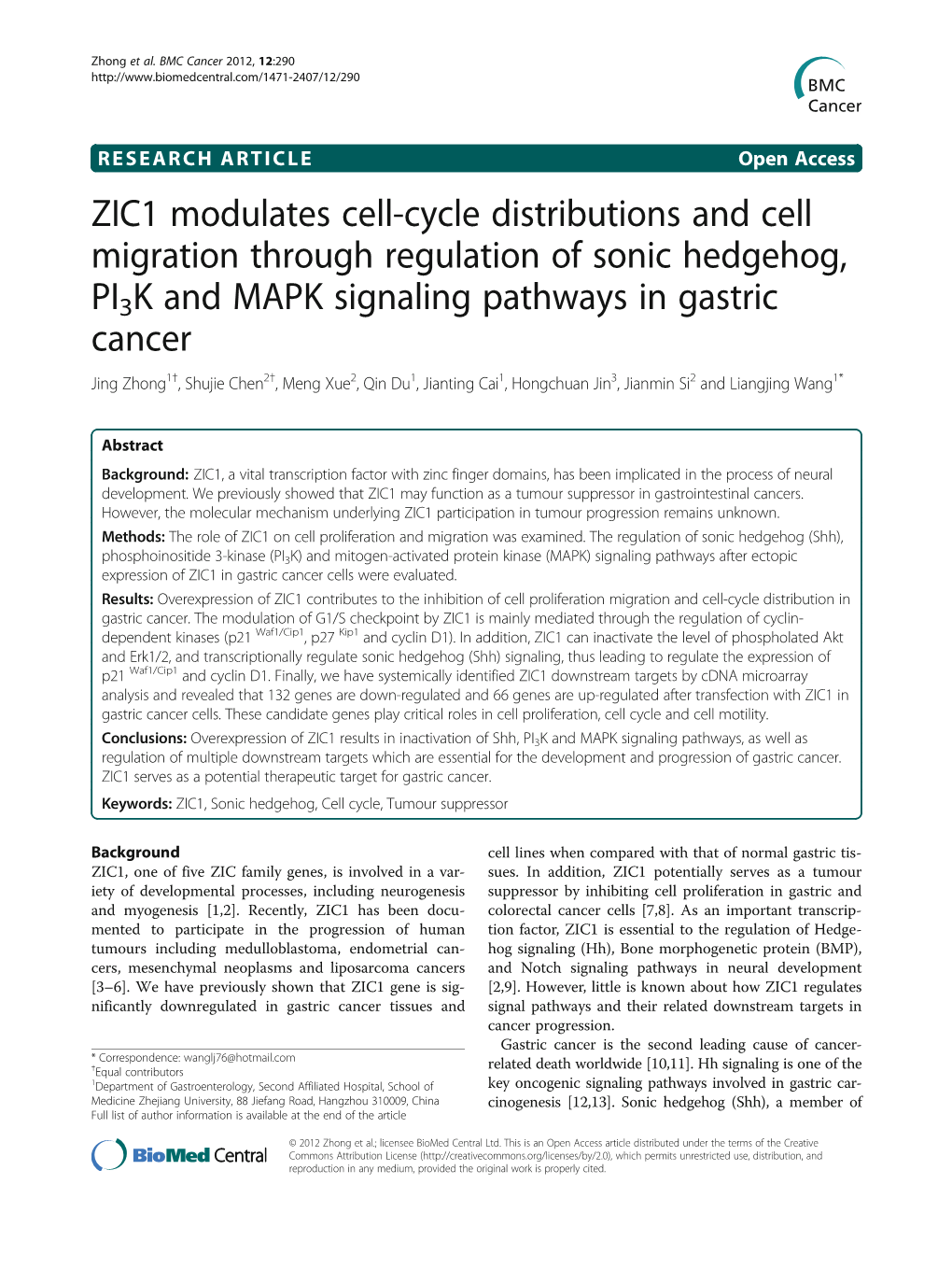 ZIC1 Modulates Cell-Cycle Distributions and Cell Migration Through