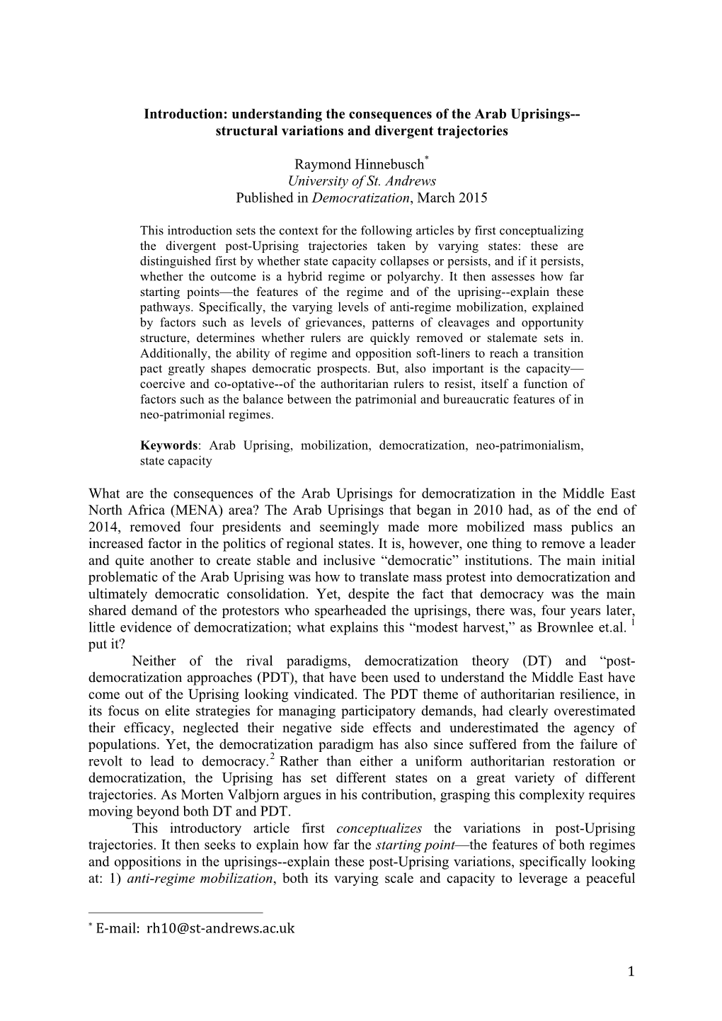 Understanding the Consequences of the Arab Uprisings-- Structural Variations and Divergent Trajectories