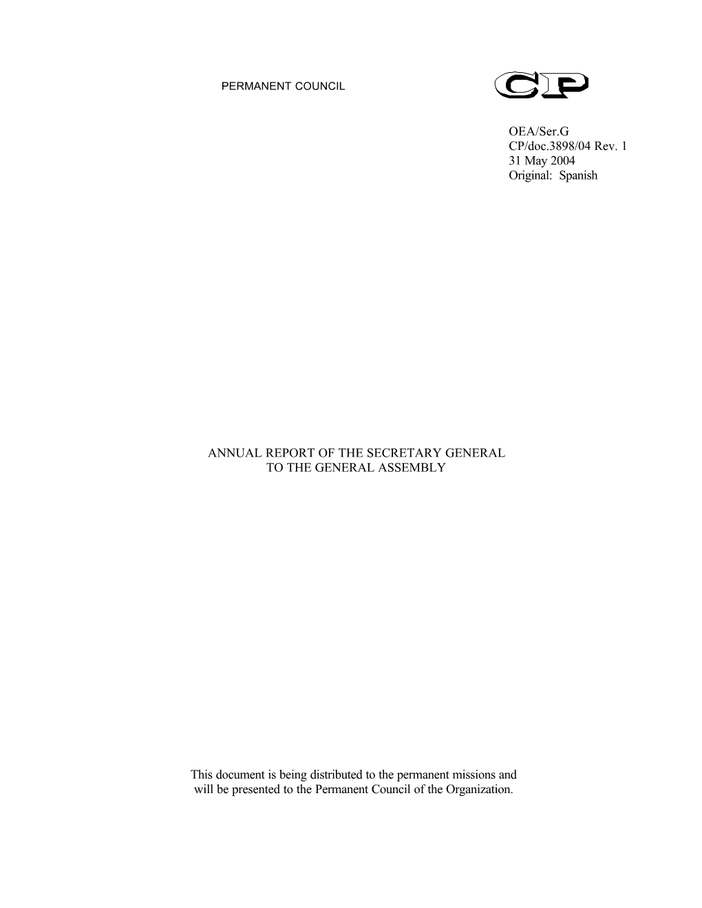 OEA/Ser.G CP/Doc.3898/04 Rev. 1 31 May 2004 Original: Spanish