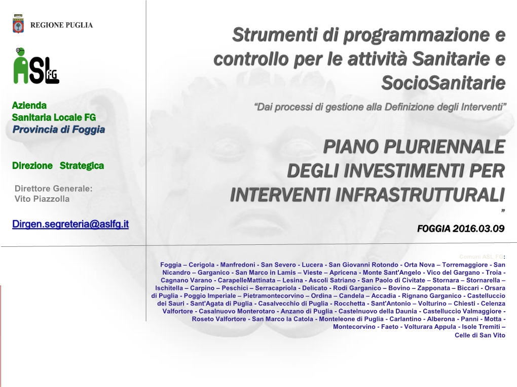 Presentazione Piano Investimenti Asl Foggia