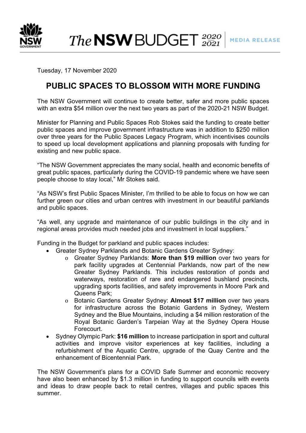 Public Spaces to Blossom with More Funding