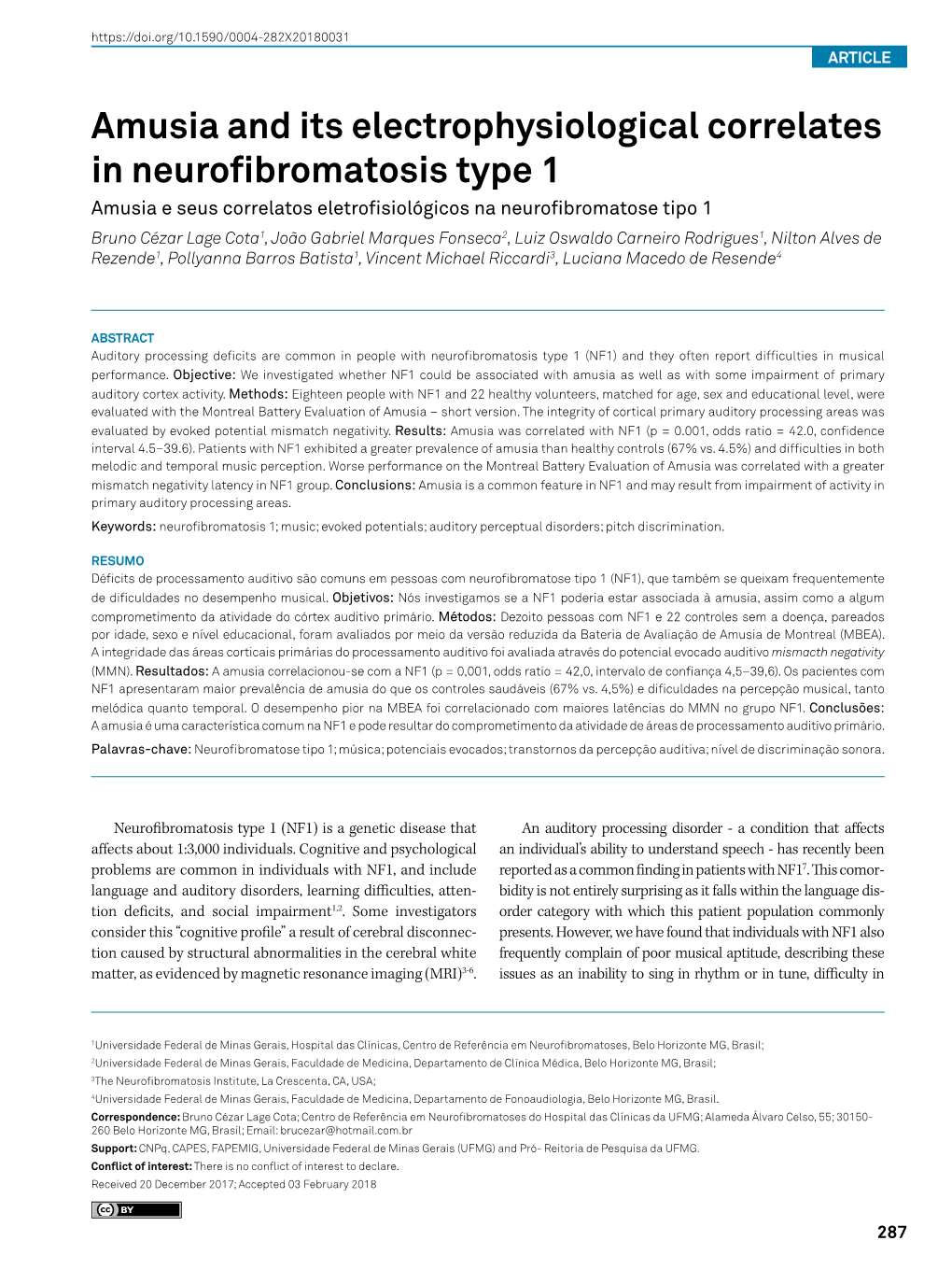 Amusia and Its Electrophysiological Correlates in Neurofibromatosis Type 1