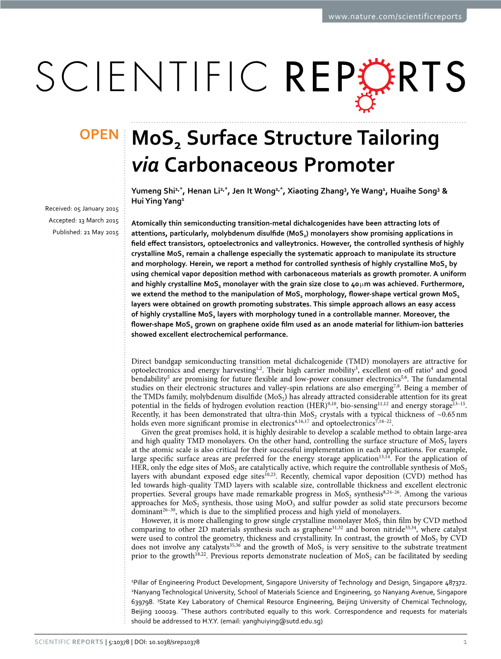 Mos2 Surface Structure Tailoring Via Carbonaceous Promoter